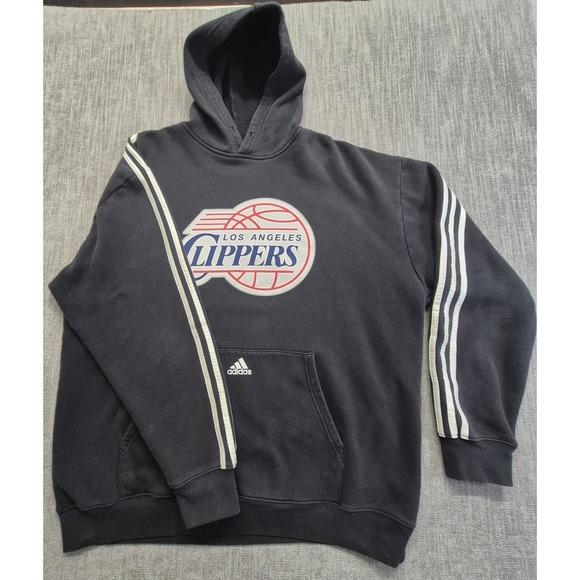 adidas Other - Los Angeles Clippers Adidas Hoodie Men LG Black NBA 3 Strip Sleeve front pocket